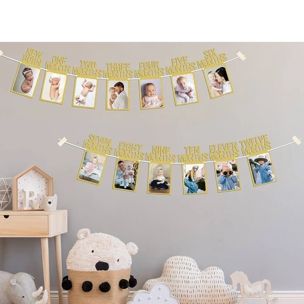 PartyHooman 1st Birthday Photo Banner for Baby from Newborn to 12 Months